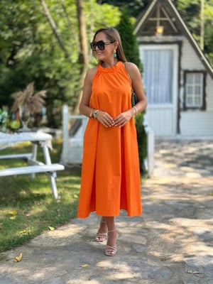 Turuncu Halter Yaka Midi Boy Elbise