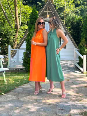 Turuncu Halter Yaka Midi Boy Elbise