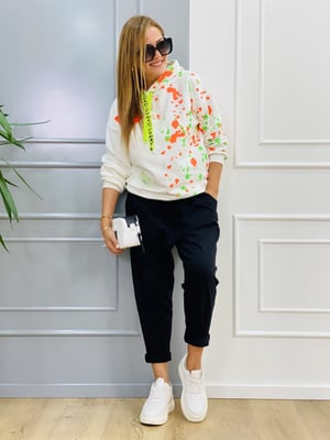 Turuncu Yeşil Baskılı Kapşonlu Sweatshirt