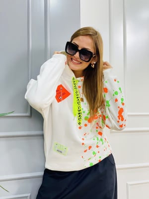 Turuncu Yeşil Baskılı Kapşonlu Sweatshirt