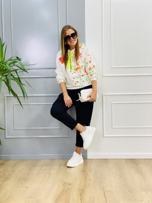 Turuncu Yeşil Baskılı Kapşonlu Sweatshirt