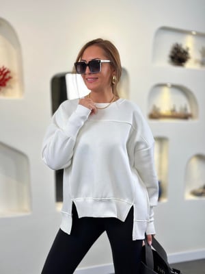 Üç İplik Ekru Arkası Uzun Sweatshirt