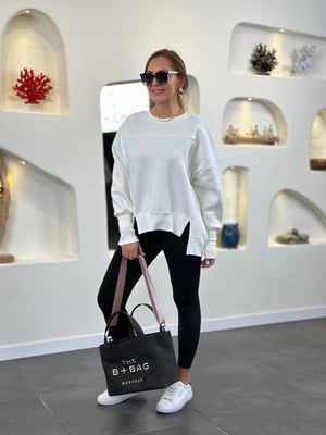 Üç İplik Ekru Arkası Uzun Sweatshirt