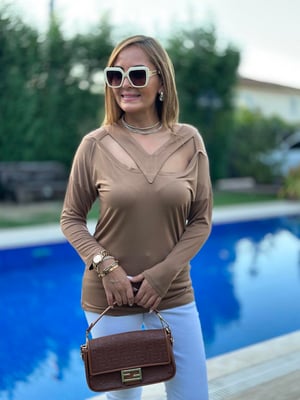 V Dekolte Yaka Bisküvi Bluz