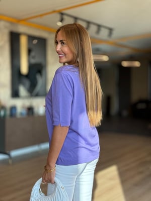 V Yaka Ajurlu Mor Triko