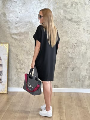 V Yaka Double Kol Basic Siyah Elbise