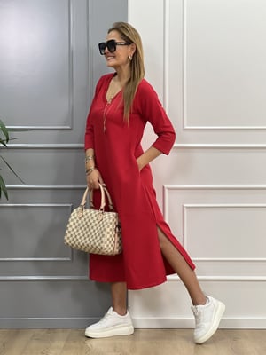 V Yaka Fakir Kol Kırmızı Basic Elbise