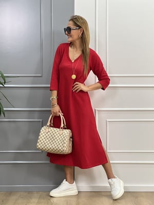 V Yaka Fakir Kol Kırmızı Basic Elbise