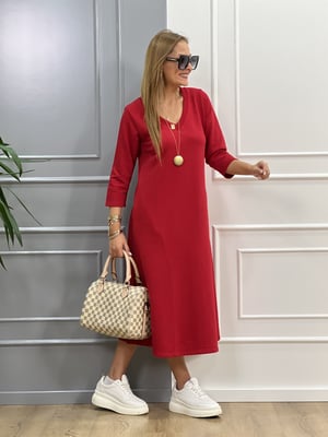 V Yaka Fakir Kol Kırmızı Basic Elbise