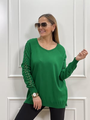 V Yaka Kol Detay Yeşil Triko