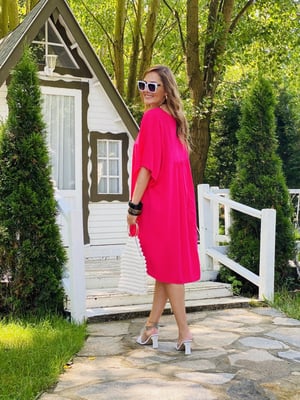 V Yaka Oversize Fuşya Elbise