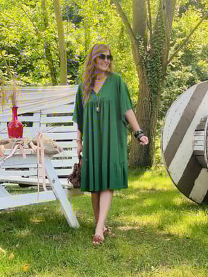 V Yaka Oversize Yeşil Elbise