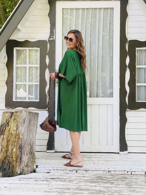 V Yaka Oversize Yeşil Elbise