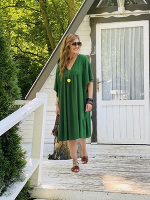 V Yaka Oversize Yeşil Elbise