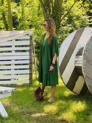 V Yaka Oversize Yeşil Elbise