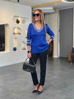 V Yaka Sim Detay Oversize Saks Triko