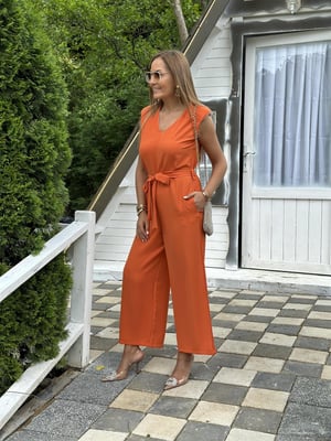 V Yaka Vatkalı Kuşaklı Turuncu Tulum