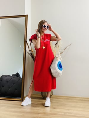 Vatkalı Kırmızı Basic Elbise