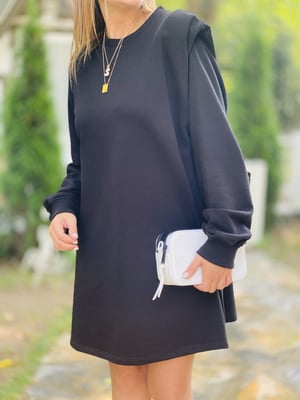 Vatkalı Siyah Sweat Elbise
