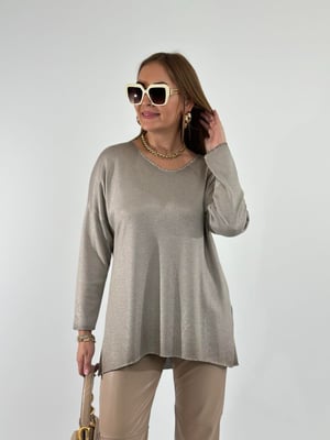 Vizon Simli Yıkamalı Oversize Triko Bluz