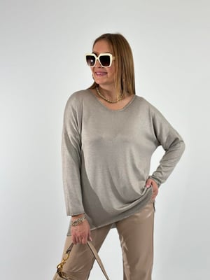 Vizon Simli Yıkamalı Oversize Triko Bluz