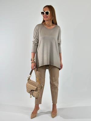 Vizon Simli Yıkamalı Oversize Triko Bluz