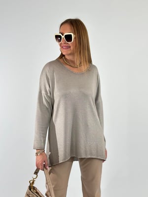 Vizon Simli Yıkamalı Oversize Triko Bluz