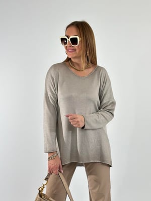 Vizon Simli Yıkamalı Oversize Triko Bluz