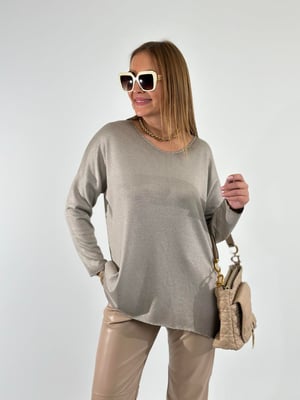 Vizon Simli Yıkamalı Oversize Triko Bluz