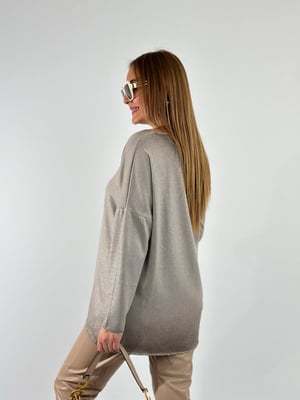 Vizon Simli Yıkamalı Oversize Triko Bluz