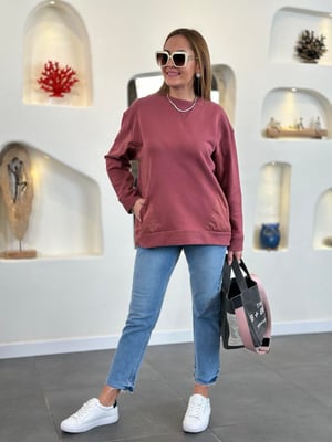 Yan Cepli Mürdüm Sweatshirt