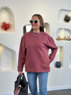 Yan Cepli Mürdüm Sweatshirt