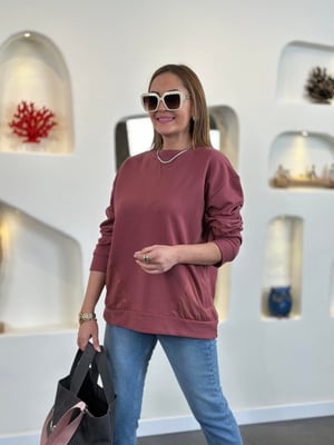Yan Cepli Mürdüm Sweatshirt
