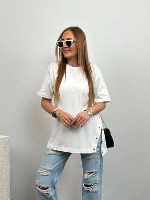 Yan Çıtçıtlı Beyaz Salaş Tshirt