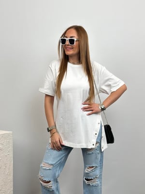 Yan Çıtçıtlı Beyaz Salaş Tshirt