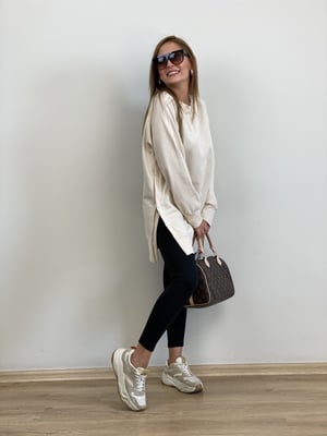 Yan Fermuar Detaylı Bej Sweatshirt