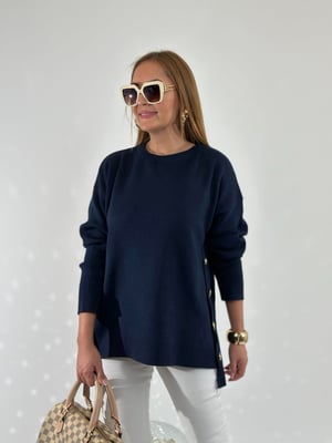 Yan Gold Düğmeli Lacivert Oversize Triko