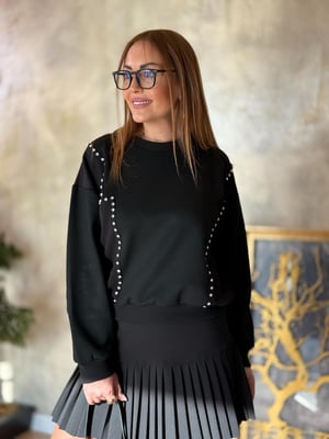 Yan Taş Detaylı Siyah Sweatshirt