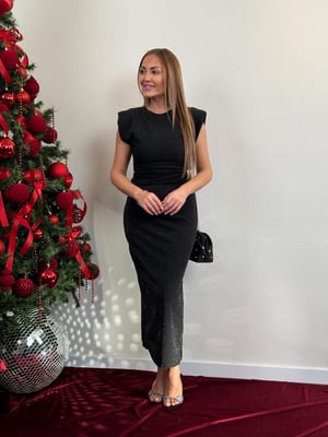 Yan Tokalı Vatkalı Simli Elbise