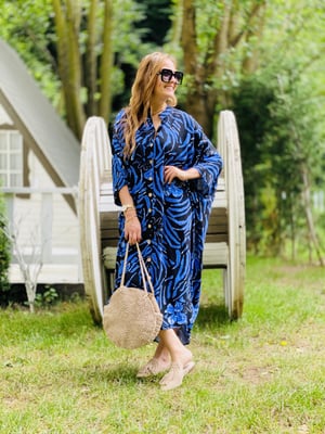Yarasa Kol Oversize Mavi Desen Elbise