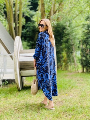 Yarasa Kol Oversize Mavi Desen Elbise