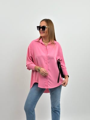 Yarasa Kol Oversize Pembe Saten Gömlek