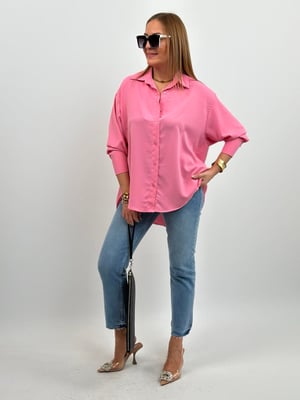 Yarasa Kol Oversize Pembe Saten Gömlek