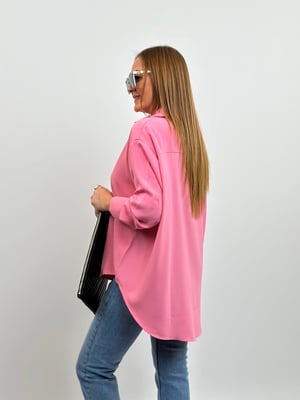 Yarasa Kol Oversize Pembe Saten Gömlek