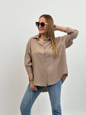 Yarasa Kol Oversize Taba Saten Gömlek