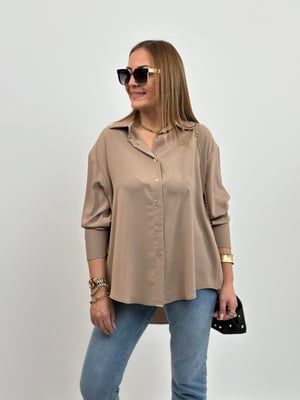 Yarasa Kol Oversize Taba Saten Gömlek