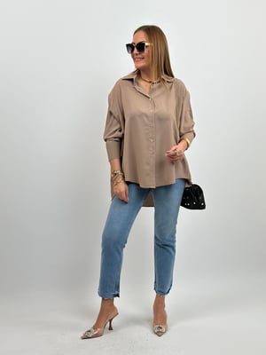 Yarasa Kol Oversize Taba Saten Gömlek