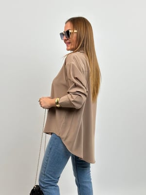 Yarasa Kol Oversize Taba Saten Gömlek