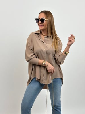 Yarasa Kol Oversize Taba Saten Gömlek