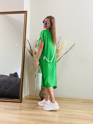 Yeşil Beyaz Şeritli Elbise